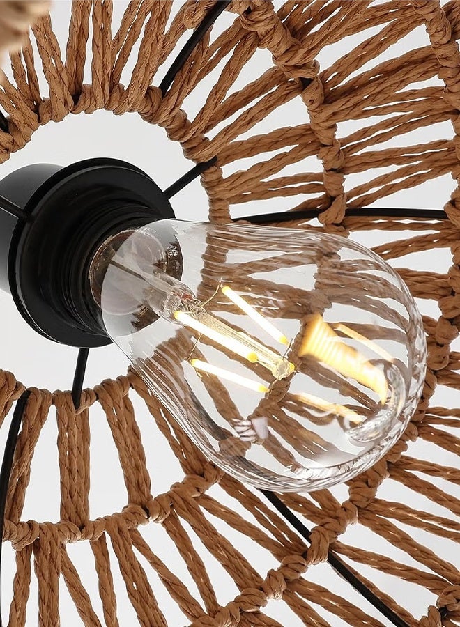 APEX Chandelier Light Fixture, Farmhouse Rattan Pendant Light, Woven Rope Lampshade Rustic Cage Hanging Lamp, E27 Semi Flush Mount Ceiling Light for Kitchen Island Living Dining Room Bedroom - Image 5